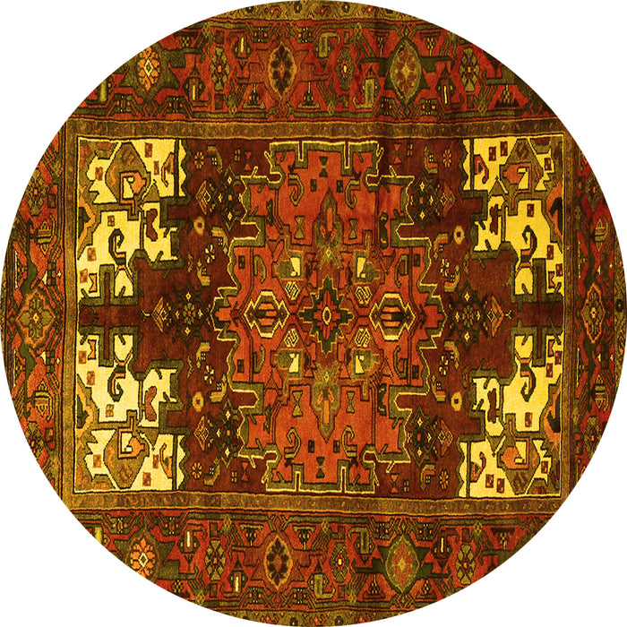 Round Machine Washable Persian Yellow Traditional Rug, wshtr1860yw