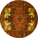 Round Machine Washable Persian Yellow Traditional Rug, wshtr1860yw