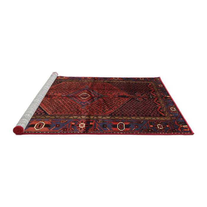 Sideview of Machine Washable Traditional Brown Red Rug, wshtr1861