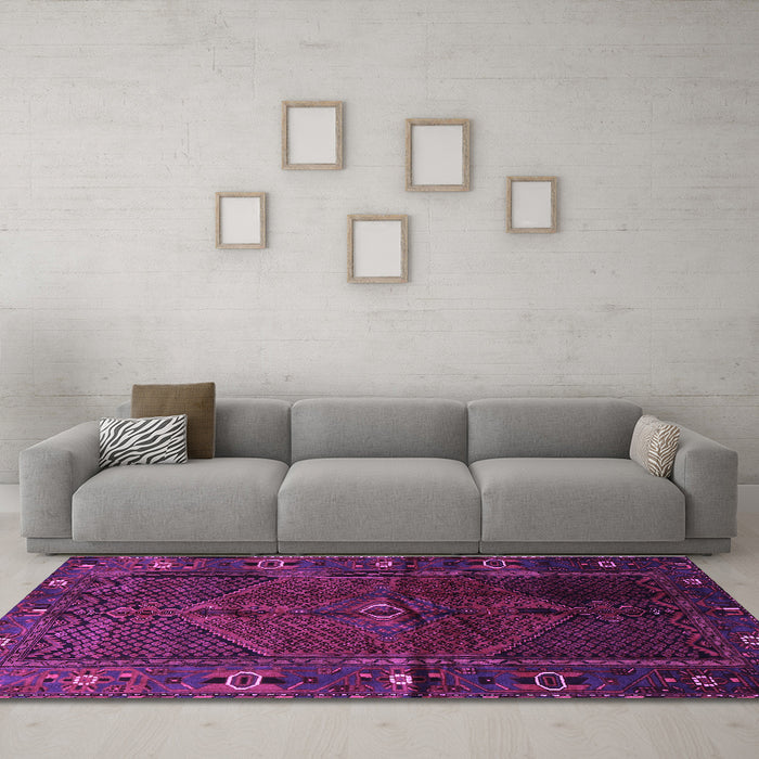 Machine Washable Persian Purple Traditional Area Rugs in a Living Room, wshtr1861pur