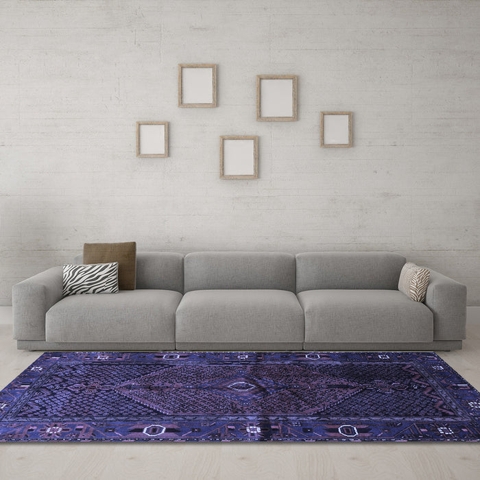 Machine Washable Persian Blue Traditional Rug in a Living Room, wshtr1861blu