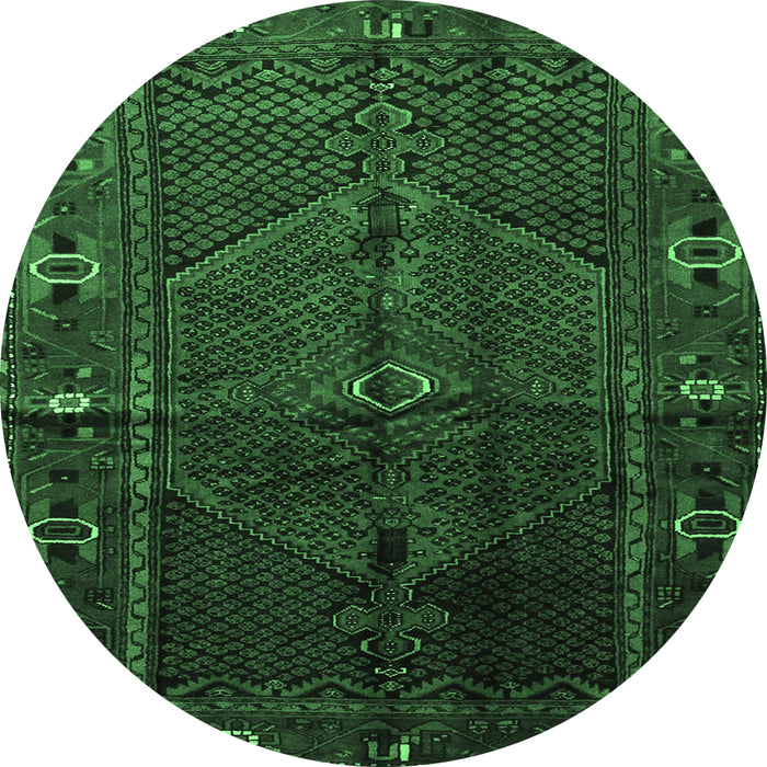 Round Machine Washable Persian Emerald Green Traditional Area Rugs, wshtr1861emgrn
