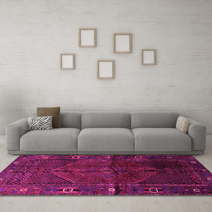 Machine Washable Persian Pink Traditional Rug in a Living Room, wshtr1861pnk