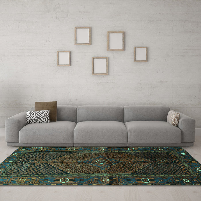 Machine Washable Persian Turquoise Traditional Area Rugs in a Living Room,, wshtr1861turq