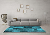 Machine Washable Patchwork Light Blue Transitional Rug, wshtr1862lblu