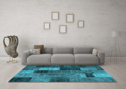 Machine Washable Patchwork Light Blue Transitional Rug in a Living Room, wshtr1862lblu