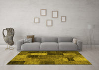 Machine Washable Patchwork Yellow Transitional Rug, wshtr1862yw