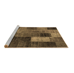Sideview of Machine Washable Patchwork Brown Transitional Rug, wshtr1862brn