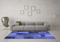 Machine Washable Patchwork Blue Transitional Rug, wshtr1862blu