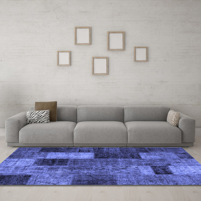 Machine Washable Patchwork Blue Transitional Rug in a Living Room, wshtr1862blu