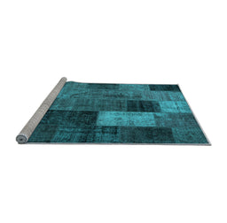 Sideview of Machine Washable Patchwork Light Blue Transitional Rug, wshtr1862lblu