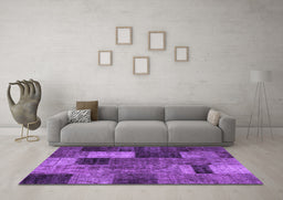 Machine Washable Patchwork Purple Transitional Area Rugs in a Living Room, wshtr1862pur
