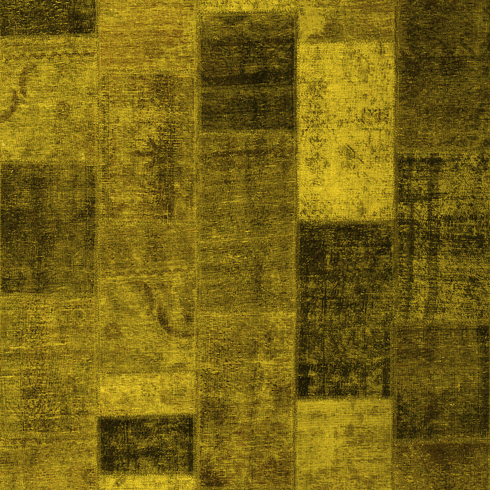 Machine Washable Patchwork Yellow Transitional Rug, wshtr1862yw