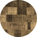 Round Patchwork Brown Transitional Rug, tr1862brn