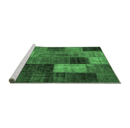 Sideview of Machine Washable Patchwork Emerald Green Transitional Area Rugs, wshtr1862emgrn