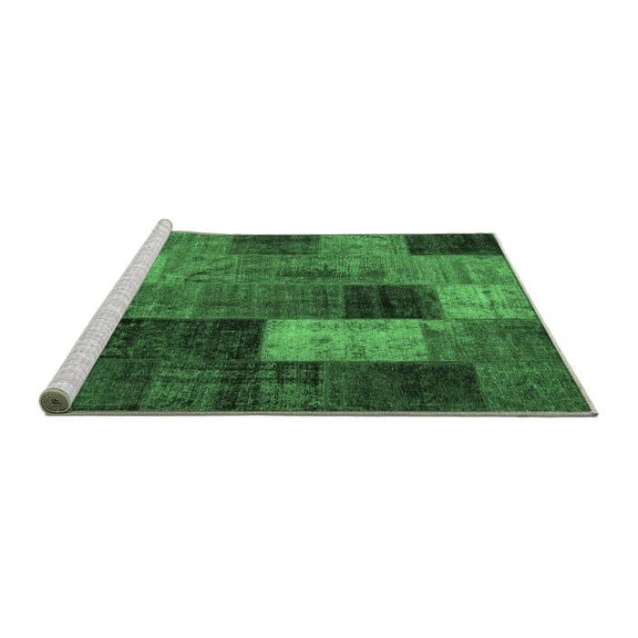 Sideview of Machine Washable Patchwork Emerald Green Transitional Area Rugs, wshtr1862emgrn