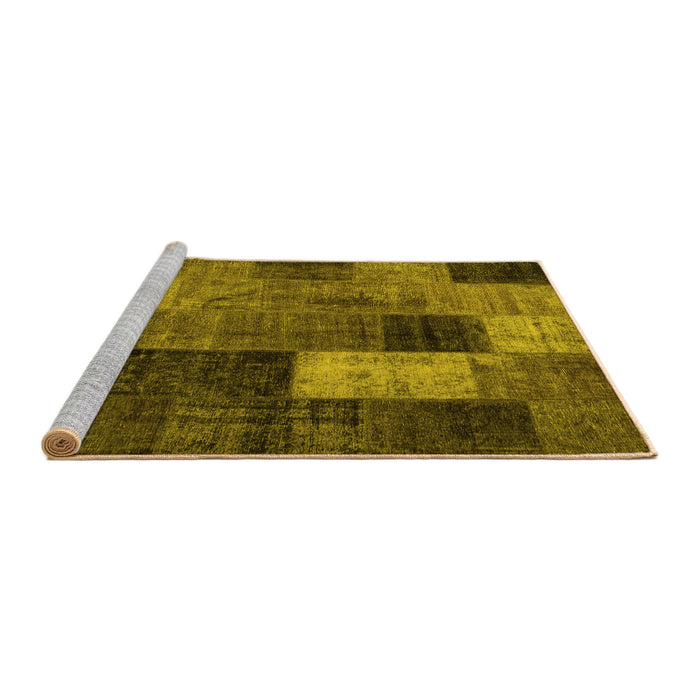 Sideview of Machine Washable Patchwork Yellow Transitional Rug, wshtr1862yw