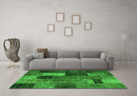 Machine Washable Patchwork Green Transitional Rug, wshtr1862grn