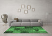 Machine Washable Patchwork Emerald Green Transitional Area Rugs in a Living Room,, wshtr1862emgrn