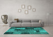 Machine Washable Patchwork Turquoise Transitional Area Rugs in a Living Room,, wshtr1862turq