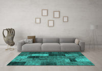 Machine Washable Patchwork Turquoise Transitional Rug, wshtr1862turq