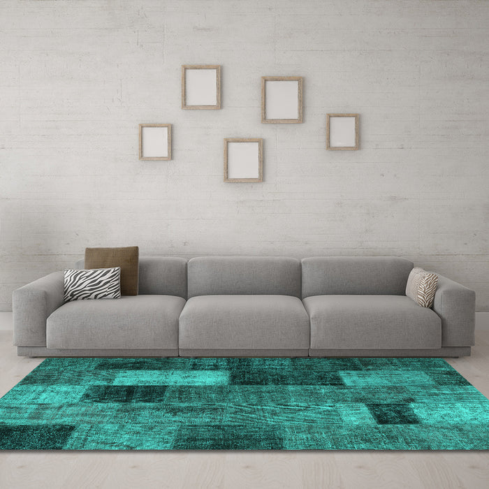 Machine Washable Patchwork Turquoise Transitional Area Rugs in a Living Room,, wshtr1862turq