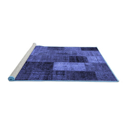 Sideview of Machine Washable Patchwork Blue Transitional Rug, wshtr1862blu