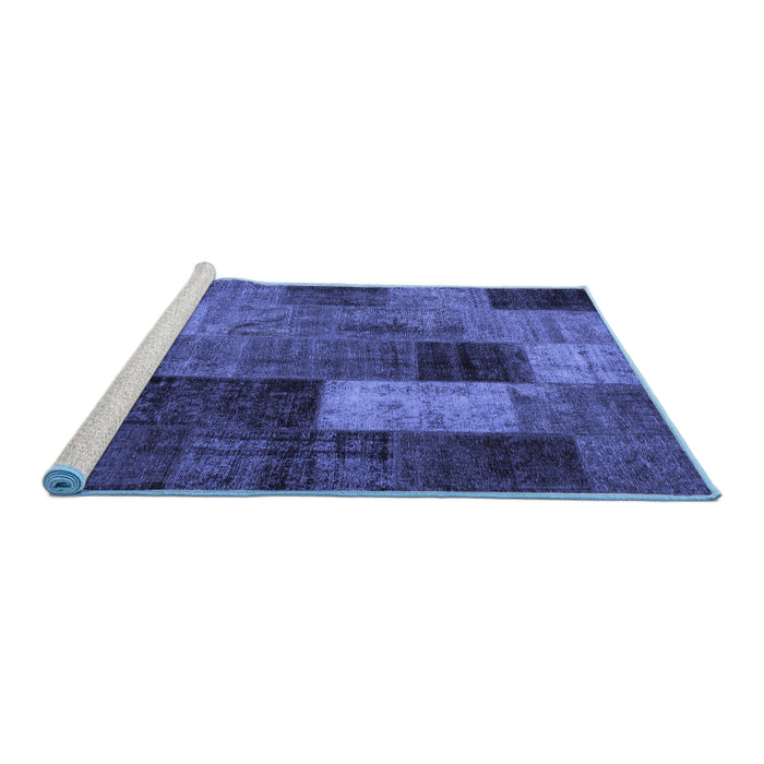 Sideview of Machine Washable Patchwork Blue Transitional Rug, wshtr1862blu