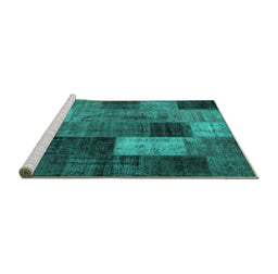 Sideview of Machine Washable Patchwork Turquoise Transitional Area Rugs, wshtr1862turq