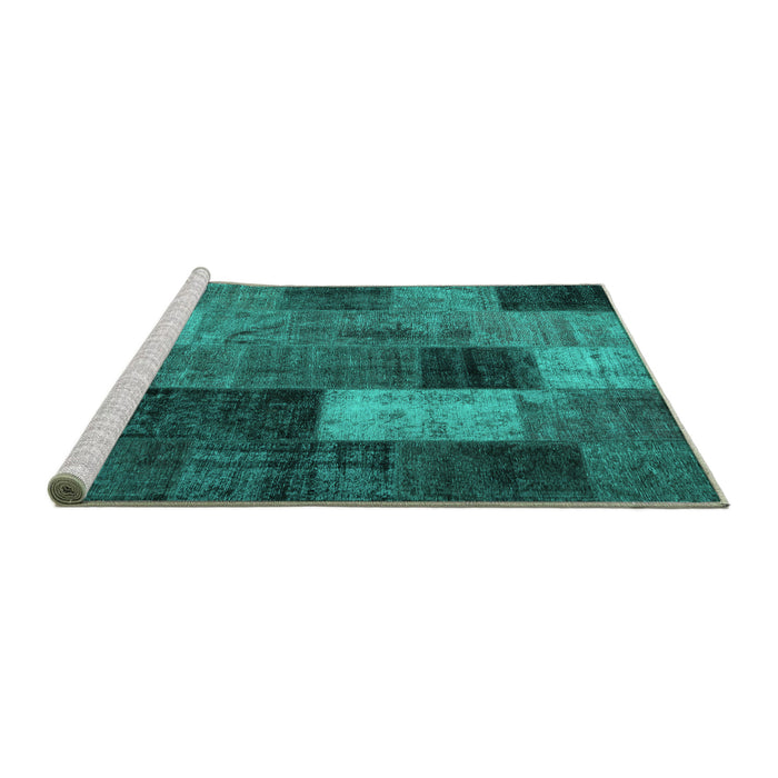 Sideview of Machine Washable Patchwork Turquoise Transitional Area Rugs, wshtr1862turq