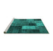 Sideview of Machine Washable Patchwork Turquoise Transitional Area Rugs, wshtr1862turq