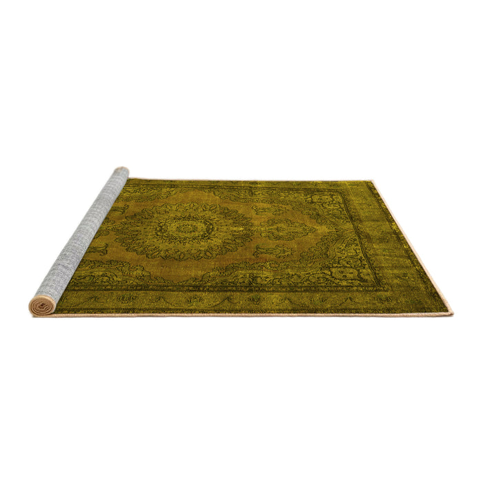Sideview of Machine Washable Persian Yellow Traditional Rug, wshtr1863yw