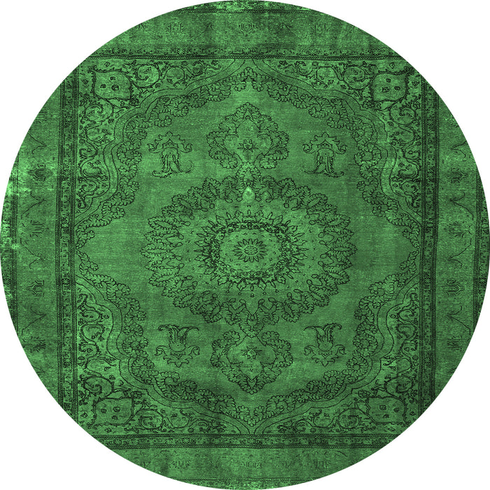 Round Machine Washable Persian Emerald Green Traditional Area Rugs, wshtr1863emgrn
