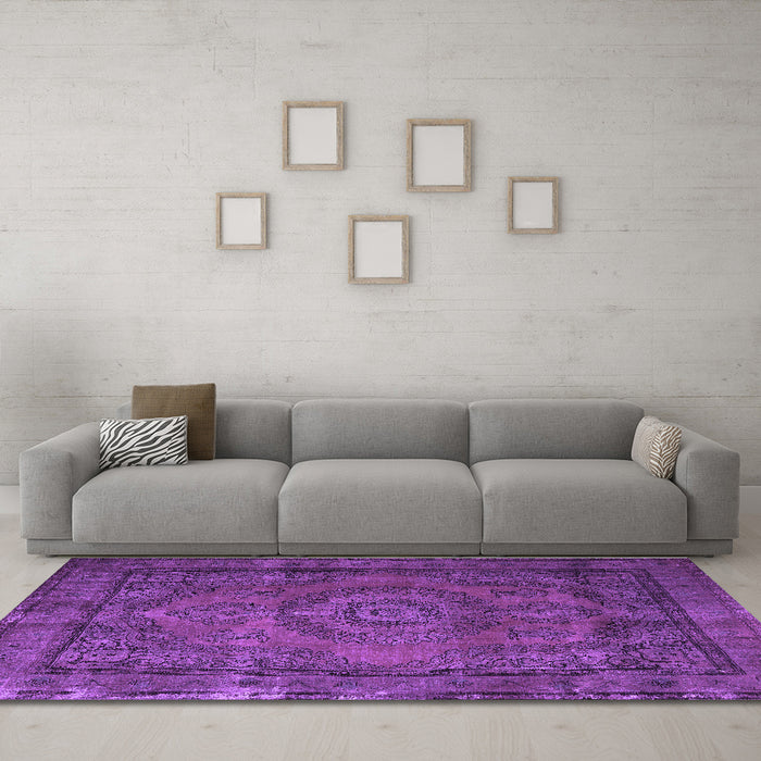 Machine Washable Persian Purple Traditional Area Rugs in a Living Room, wshtr1863pur