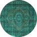 Round Persian Turquoise Traditional Rug, tr1863turq