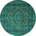 Round Machine Washable Persian Turquoise Traditional Area Rugs, wshtr1863turq