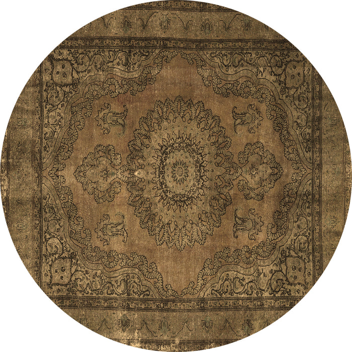 Round Persian Brown Traditional Rug, tr1863brn
