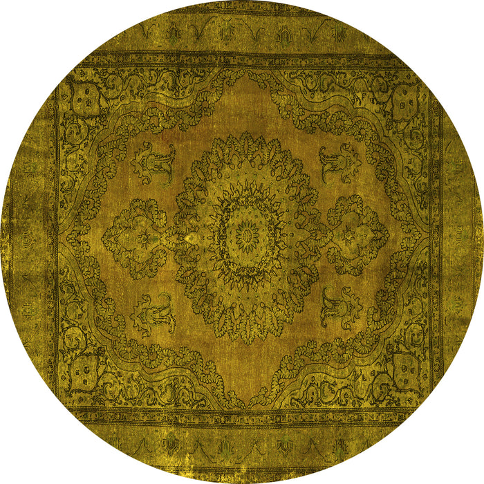 Round Machine Washable Persian Yellow Traditional Rug, wshtr1863yw