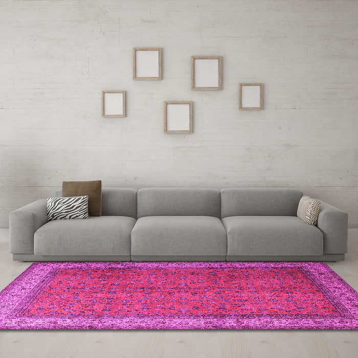 Machine Washable Persian Pink Traditional Rug in a Living Room, wshtr1864pnk