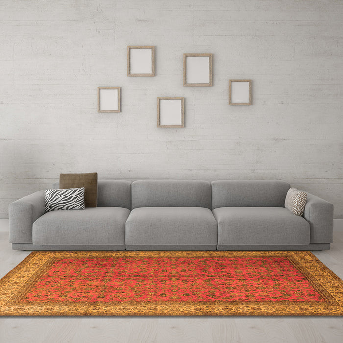 Machine Washable Persian Orange Traditional Area Rugs in a Living Room, wshtr1864org