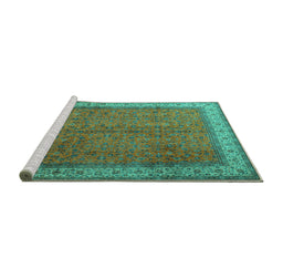 Sideview of Machine Washable Persian Turquoise Traditional Area Rugs, wshtr1864turq