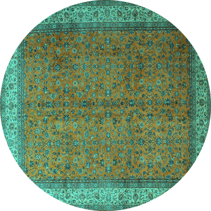 Round Machine Washable Persian Turquoise Traditional Area Rugs, wshtr1864turq