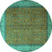 Round Machine Washable Persian Turquoise Traditional Area Rugs, wshtr1864turq