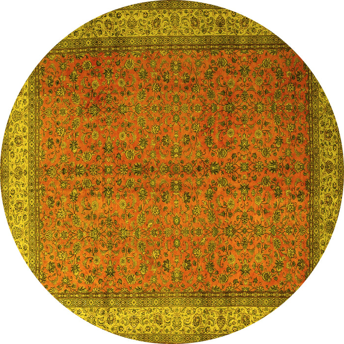 Round Persian Yellow Traditional Rug, tr1864yw