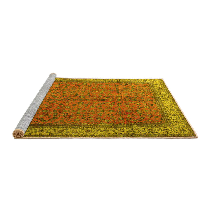 Sideview of Machine Washable Persian Yellow Traditional Rug, wshtr1864yw