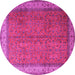 Round Machine Washable Persian Pink Traditional Rug, wshtr1864pnk