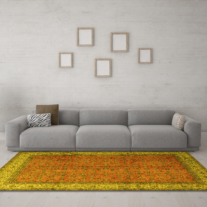 Machine Washable Persian Yellow Traditional Rug in a Living Room, wshtr1864yw