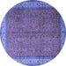 Round Machine Washable Persian Blue Traditional Rug, wshtr1864blu