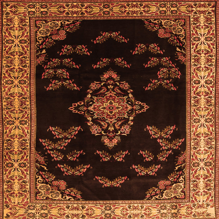 Round Machine Washable Medallion Orange Traditional Area Rugs, wshtr1865org