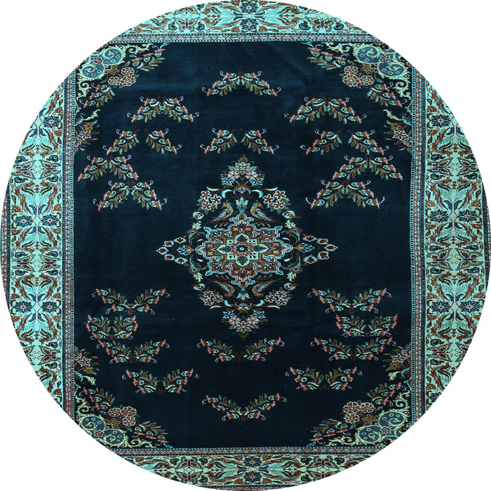 Round Medallion Light Blue Traditional Rug, tr1865lblu